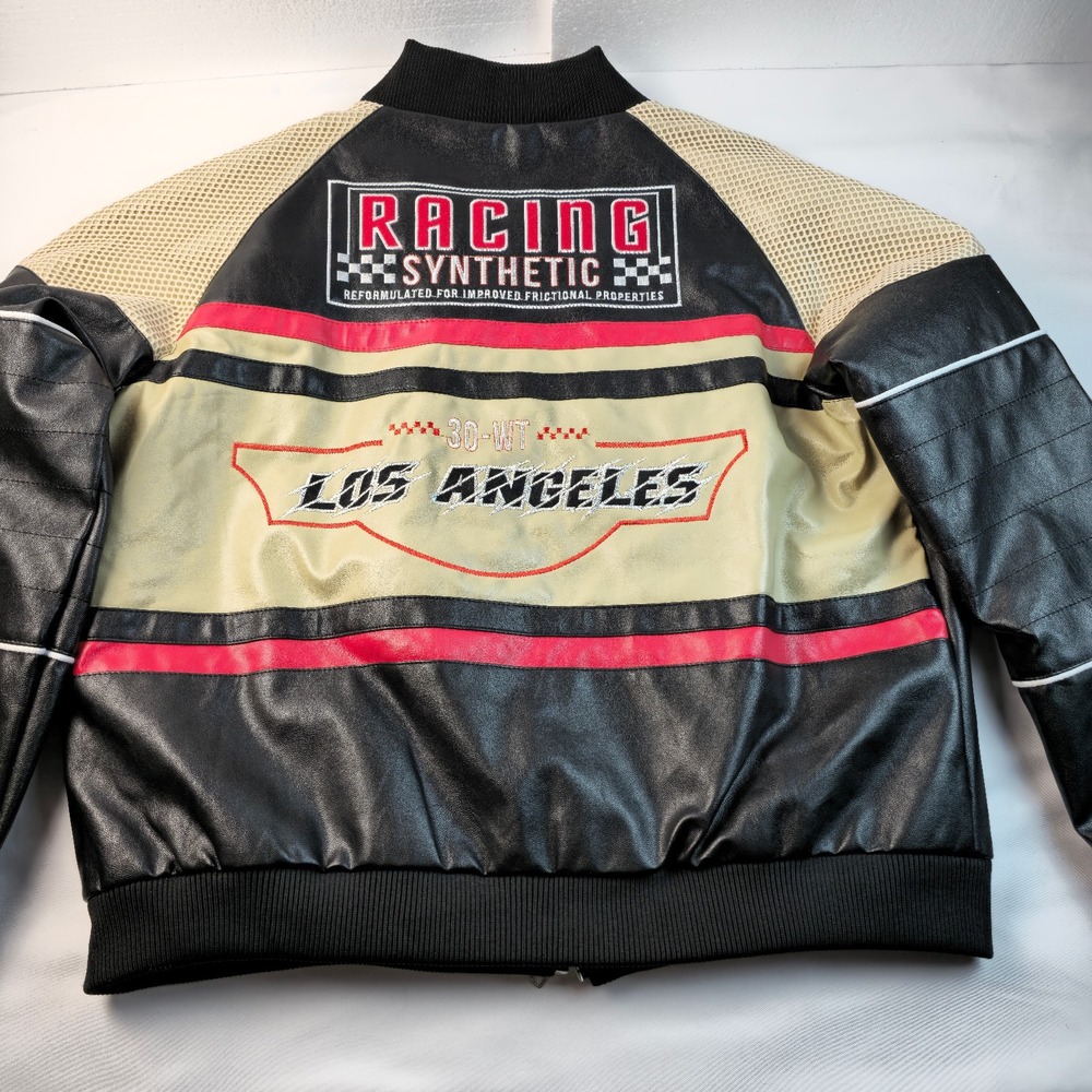 Fashion Nova Racing Synthetic Los Angeles Faux Leather Black Moto Jacket Size S